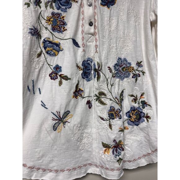 SUNDANCE Summer Blooms Embroidered Jersey Henley Top, Sz S - Picture 6 of 11